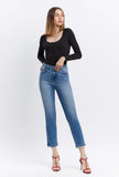 High Rise Cuffed Slim Straight Jeans