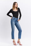 High Rise Cuffed Slim Straight Jeans