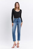 High Rise Cuffed Slim Straight Jeans