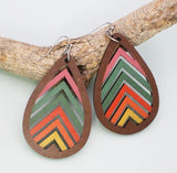 Natural Rainbow Wood Teardrop Earrings