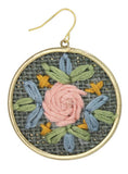 Grey Floral Cross Stitch Gold Earrings