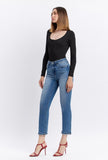 High Rise Cuffed Slim Straight Jeans