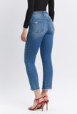 High Rise Cuffed Slim Straight Jeans