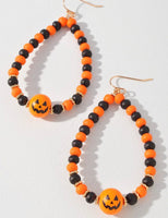 Wood Bead Halloween Teardrop Earrings 2 Colors