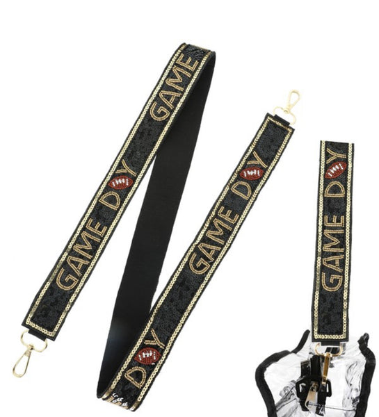 Game Day Beaded Purse Strap- Blk/Gold