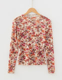 White Lettuce Trim Floral Mesh Top