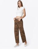 High Rise Brown Floral Print Barrel Jeans