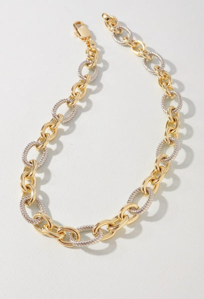 Two Tone Oval Cable Link Necklace