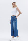 High Rise Raw Hem Ankle Wide Leg Jeans by