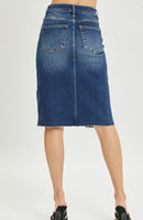 High Rise Front Slit Denim Skirt