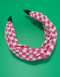 Checkered Top Knot Headband Pink