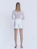 High Rise White Midi A Line Shorts