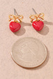 Bow Heart Drop Stud Dangle Earrings- Red or Pink