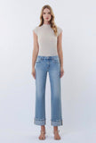 Mid Rise Medium Light Cuffed Wide Jeans