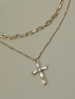 Layered Chain Rhinestone Cross Necklace