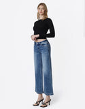 Mid Rise Medium Wash Ankle Wide Jeans