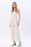 High Rise Cuffed Side Panel Wide Leg Jeans Cream