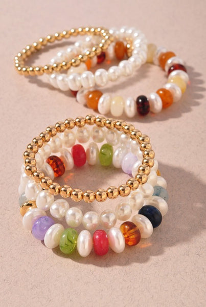 Multi Pearl Bead Bracelet Set Multi