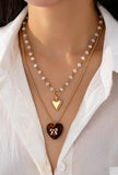 Multi Layer Double Heart TortoiseCharm Necklace