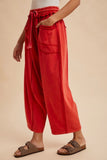 Cherry Mineral Washed Barrel Leg Knit Pants