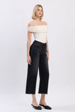 High Rise Clean Cut Raw Hem Crop Slim Wide Black Jeans