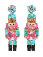 Nutcracker Beaded Earrings- Turquoise and Pink