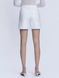 High Rise White Midi A Line Shorts
