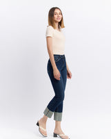 Dark Wash Cuffed Straight Leg Jeans
