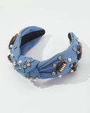 Football Game Day Top Knot Headband Blue