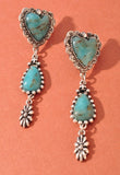 Western Turquoise Heart & Teardrop Dangle Earrings