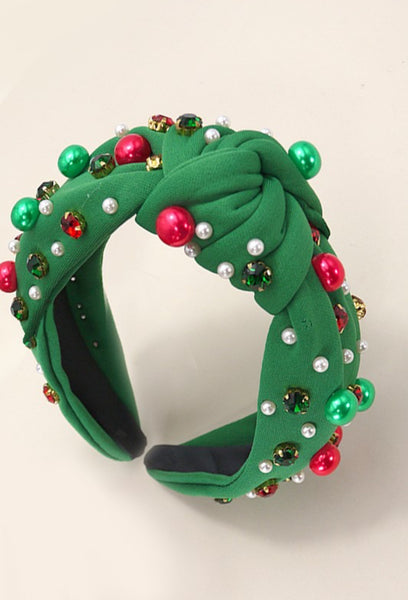 Christmas Pearl & Stone Beaded Headband