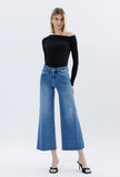 High Rise Raw Hem Wide Leg Ankle Jeans Medium Wash- 28” Inseam