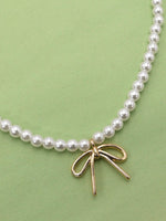 Pearl Chain Bow Charm Necklace