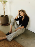 High Rise Patch Pocket Muted Leopard Print Baggy Wide Jeans
