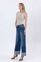 High Rise Cuffed Baggy Wide Leg Jeans