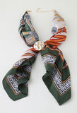 Scarf Necklace with Hammered Gold Disc Green