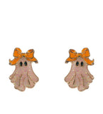 GLITTER ENAMEL HALLOWEEN GHOST STUD EARRINGS