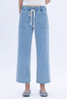 High Rise Elastic Waistband Slim Wide Jeans