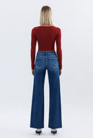 High Rise Raw Hem Slim Wide Jeans