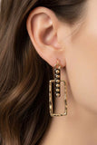 BLACK AND GOLD BEADED BAR OPEN RECTANGLE DROP EARRINGS