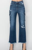High Rise Cargo Ankle Straight Jeans