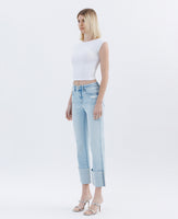 High Rise Cuffed Straight Jeans