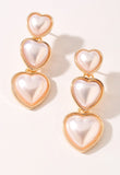 Triple Heart Earrings in Pearl or Red/Pink