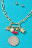 Cherry, Pearl, Star and Flower Charm Necklace