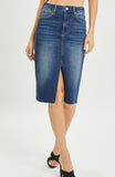 High Rise Front Slit Denim Skirt