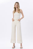 High Rise Cuffed Side Panel Wide Leg Jeans Cream