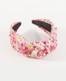 Floral Print Pearl and Rhinestone Knotted Headband