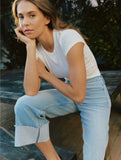 Vertical Striped Wide Leg Cuffed Jeans