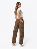 High Rise Brown Floral Print Barrel Jeans