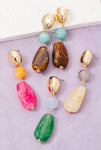 Two Tone Acrylic Stone And Stud Dangle Earrings 2 Colors